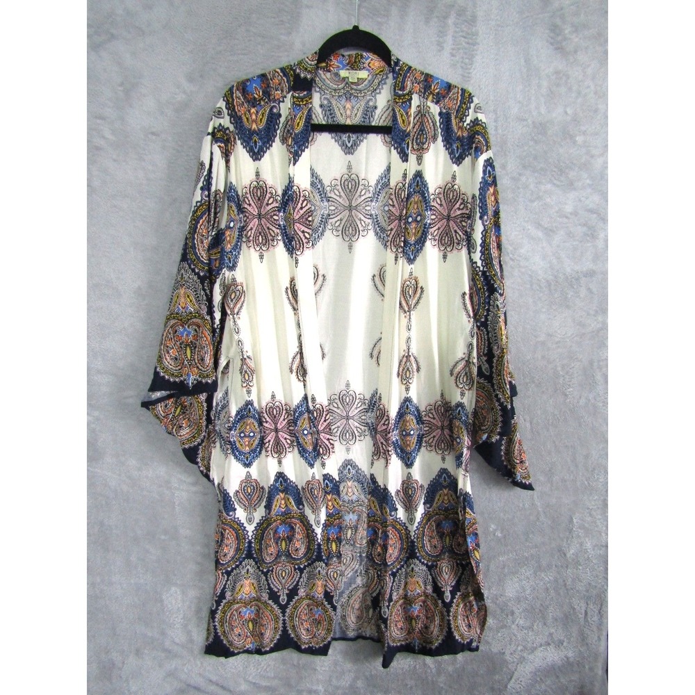 KORI AMERICA Paisley Kimono Cardigan Duster Boho Festival Lightweight